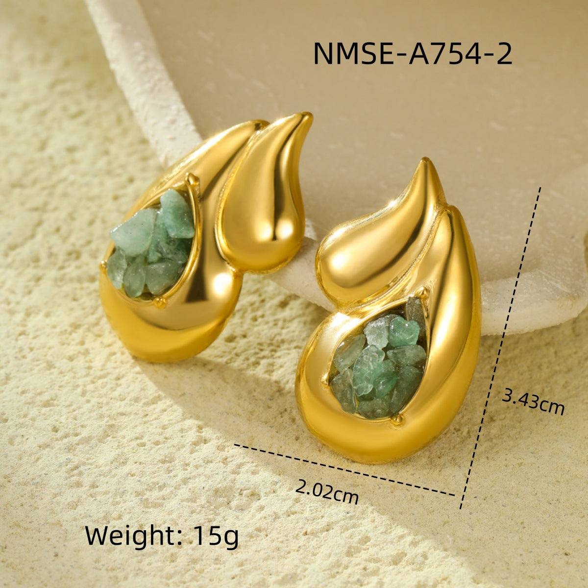 Orecchini a Goccia Doppi in Acciaio al Titanio Lucidato Stile Vintage Minimalista con Dettagli in Pietra Naturale e Placcatura in Oro 18K