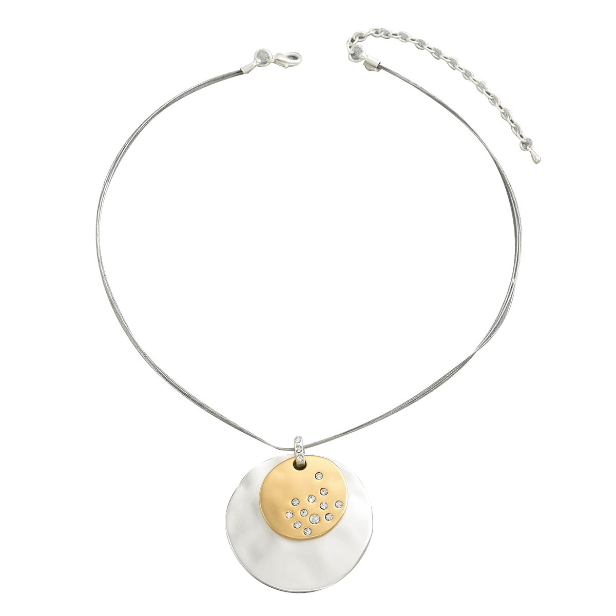 Collana con Pendente Cerchio Geometrico Minimalista da Donna, Catena in Lega con Strass Intarsiati a Stile Medaglione