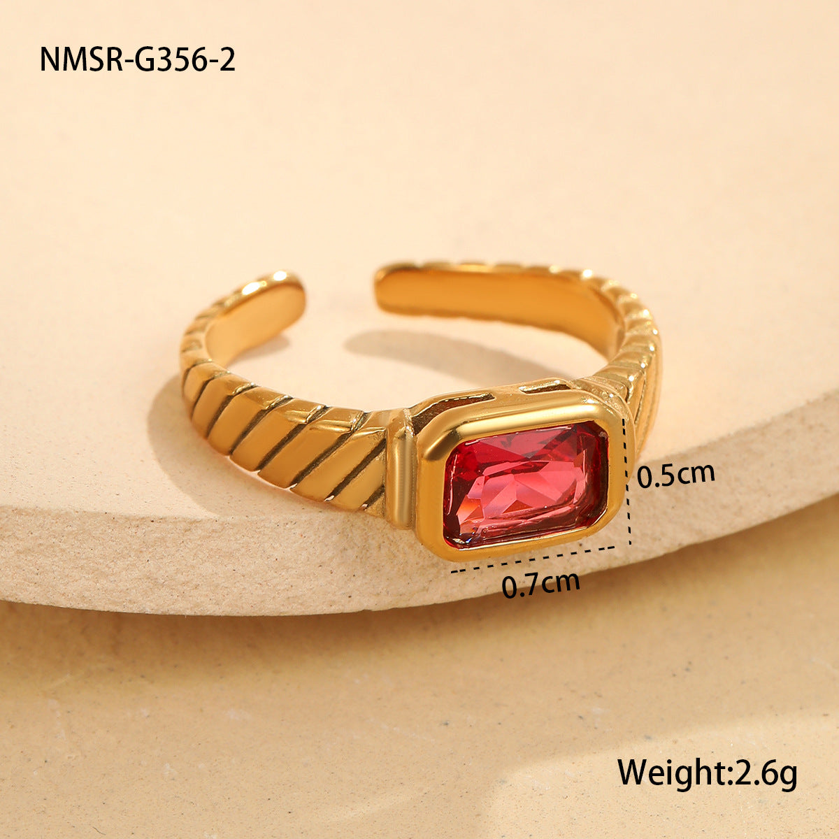 Anillo cuadrado de circonita geométrica vintage de acero inoxidable con chapado en oro de 18 quilates para mujer