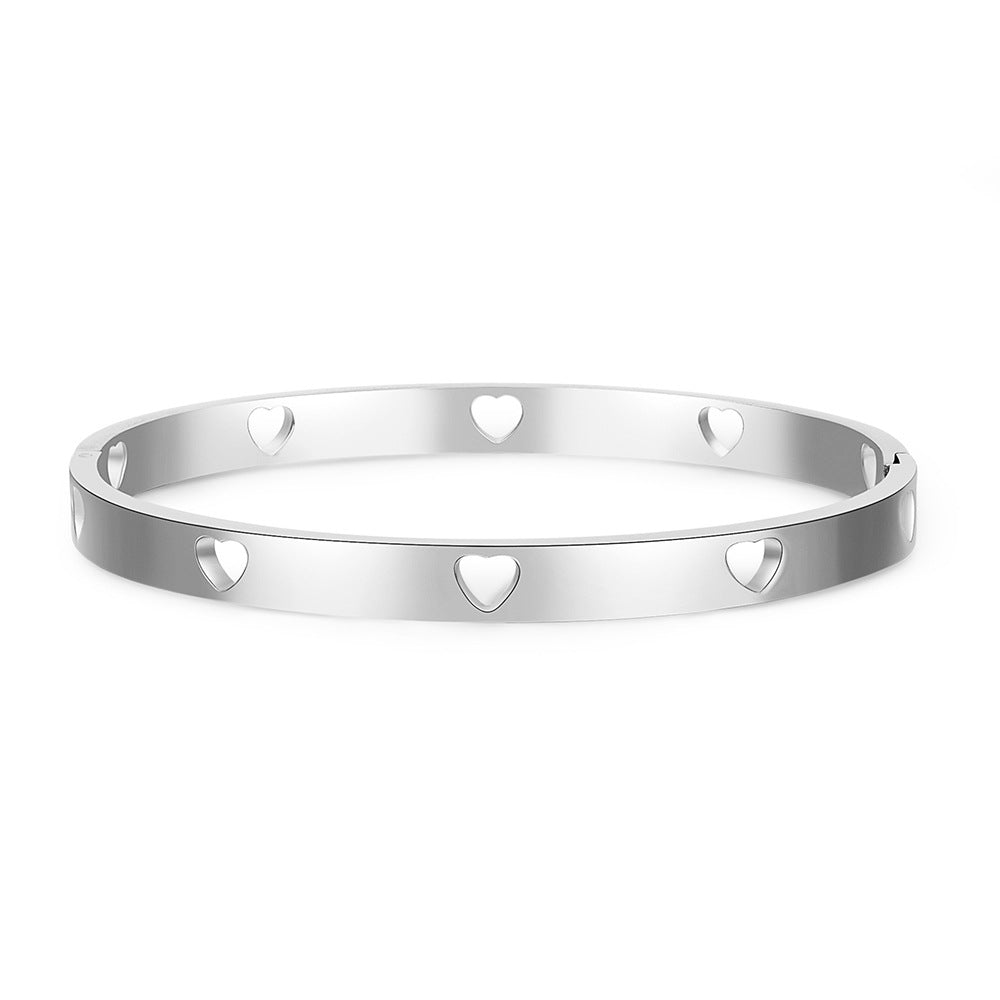 Minimalist Geometric Heart Hollow Titanium Steel Plated Cuff Bracelet Unisex