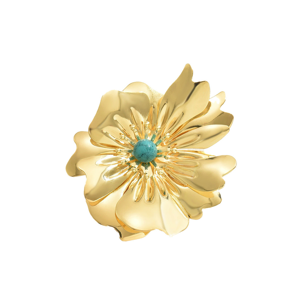 Anillo ajustable floral de moda para mujer en aleación de zinc con acabado chapado y diseño de pétalos geométricos