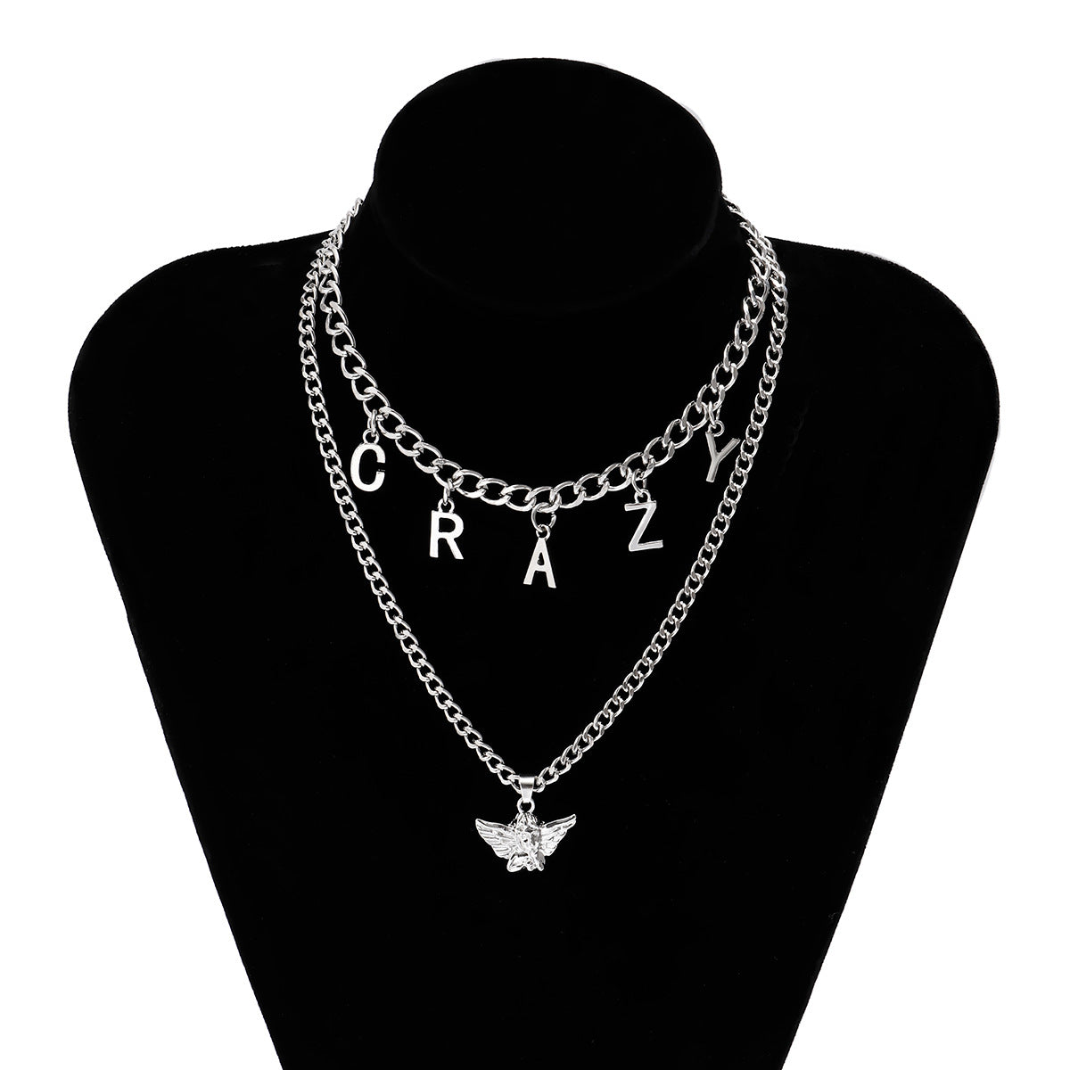 Collar con colgante de borla con letra vintage para mujer, con cadena de aleación geométrica y acabado chapado
