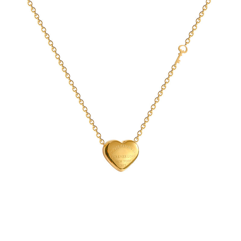 Collana con ciondolo a cuore in titanio minimalista e carino con finitura placcata da donna, design a catena ondulata