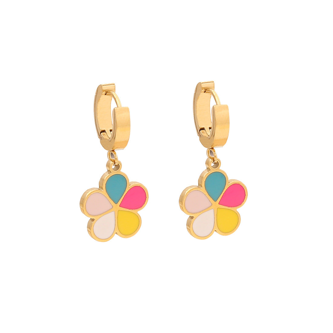 Set collana pendente floreale in stile OL alla moda in acciaio inossidabile con finitura smaltata su catena a O per donna