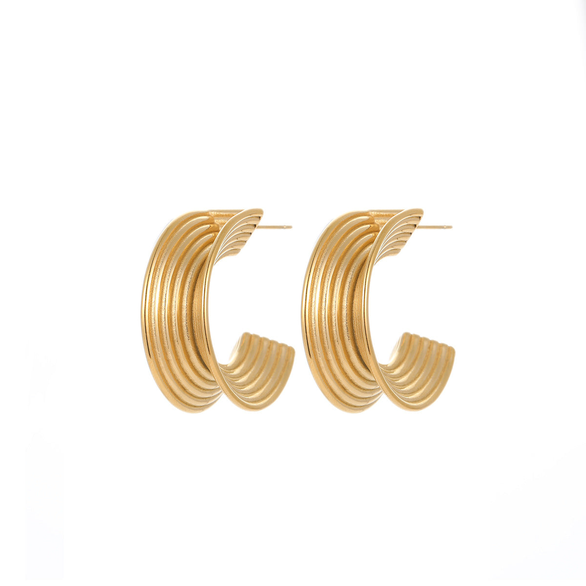 Pendientes de aro minimalistas de acero de titanio estilo francés para mujer con acabado galvanizado y diseño circular geométrico