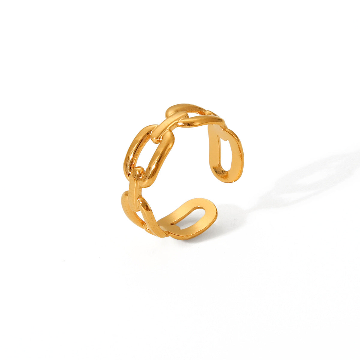 Trendy Geometric Open Ring with Chain Detail 18K Gold Plated Stainless Steel Jewelry for Women