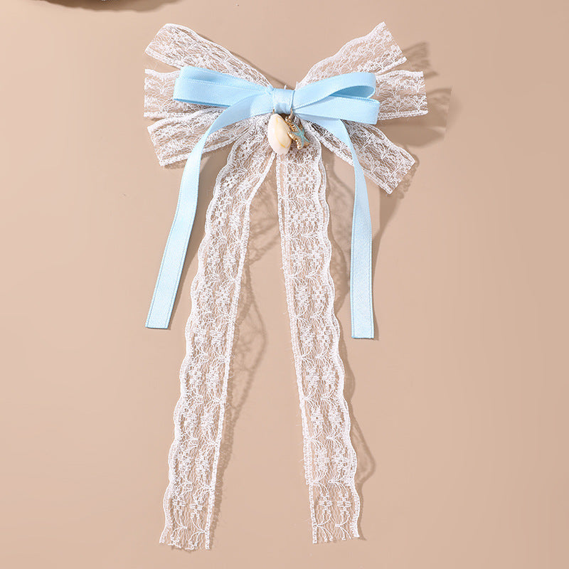 Natural Style Bow-Shaped Hair Clip with Flowing Tassels and Sheer Mesh for Girls, Plastic Resin Duckbill Hairpin