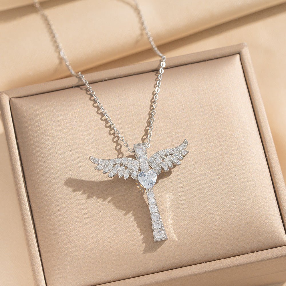 Luxury Style Cross Pendant Necklace in Gold-Plated Copper with Zircon Inlay on O-Chain for Unisex Wear