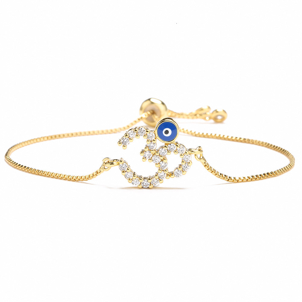 Bracciale da donna regolabile a catena in rame con placcatura in oro 18 carati e zirconi micro-pavé, design geometrico