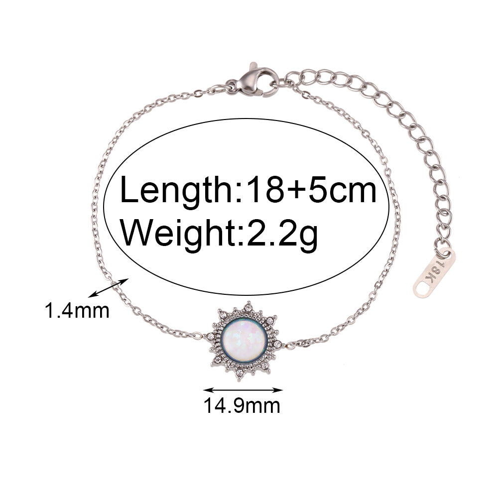 Vintage Round Sun Pendant Necklace with Stainless Steel Chain, Titanium Steel Inlay, and Rhinestone Accents for Women