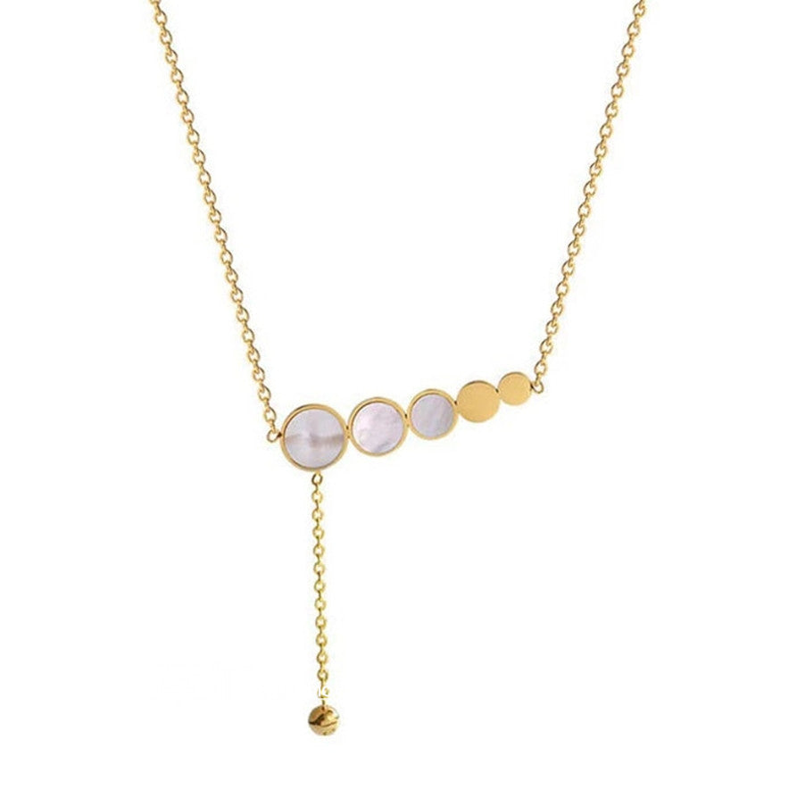 Minimalist Irregular Shaped Mother-of-Pearl Pendant Necklace for Women in Titanium Steel with Gold Plating