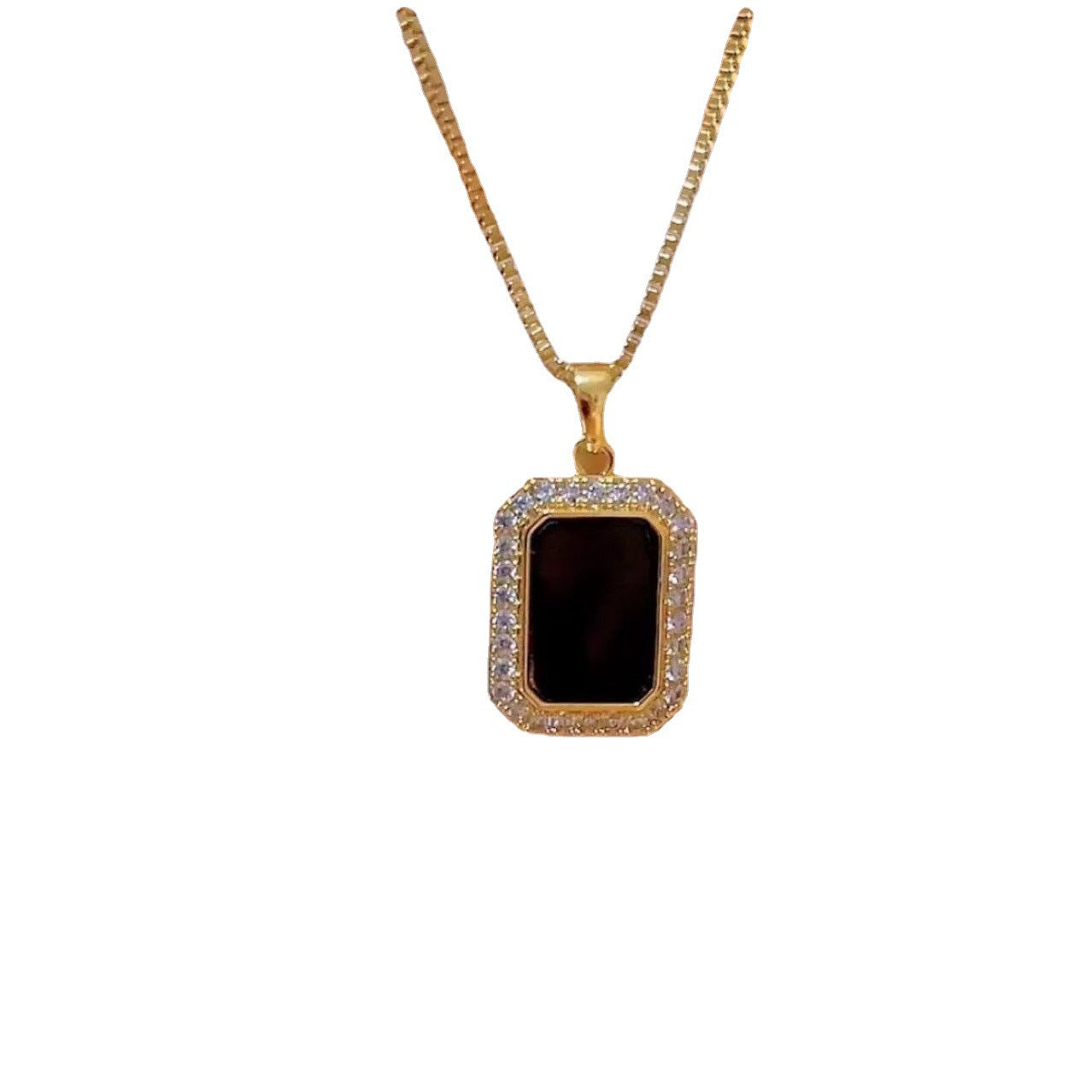 Minimalist Geometric Black Titanium Steel Pendant Necklace for Women with Gold Inlay Box Chain Luxe Clavicle Design