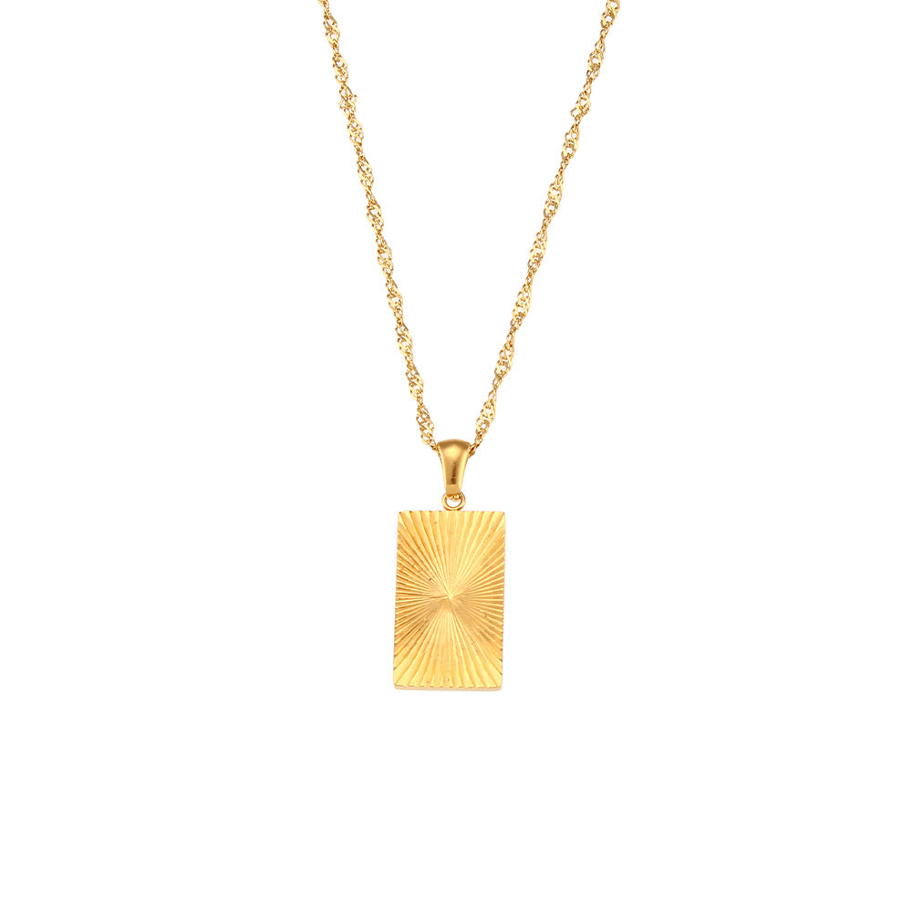 Fashion Geometric Stainless Steel Necklace with 18K Gold Plated Striped Pendant for Women