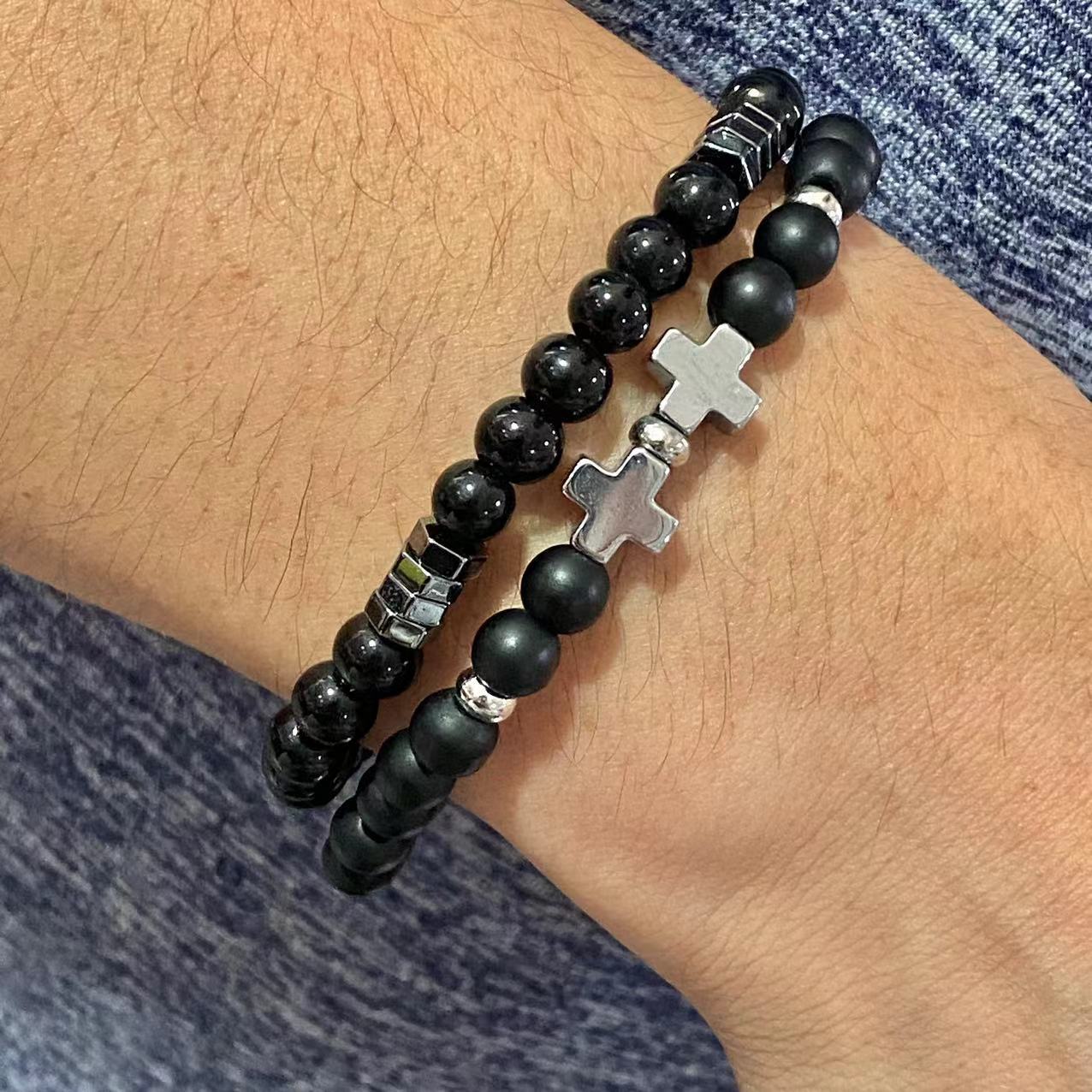 Hip-hop Geometric Natural Stone Beaded Bracelet with Agate Turquoise and Tiger Eye for Men and Women