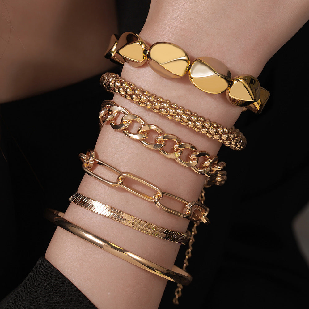 Vintage Hip-hop Snake Chain Alloy Bracelet Set with OT Clasp