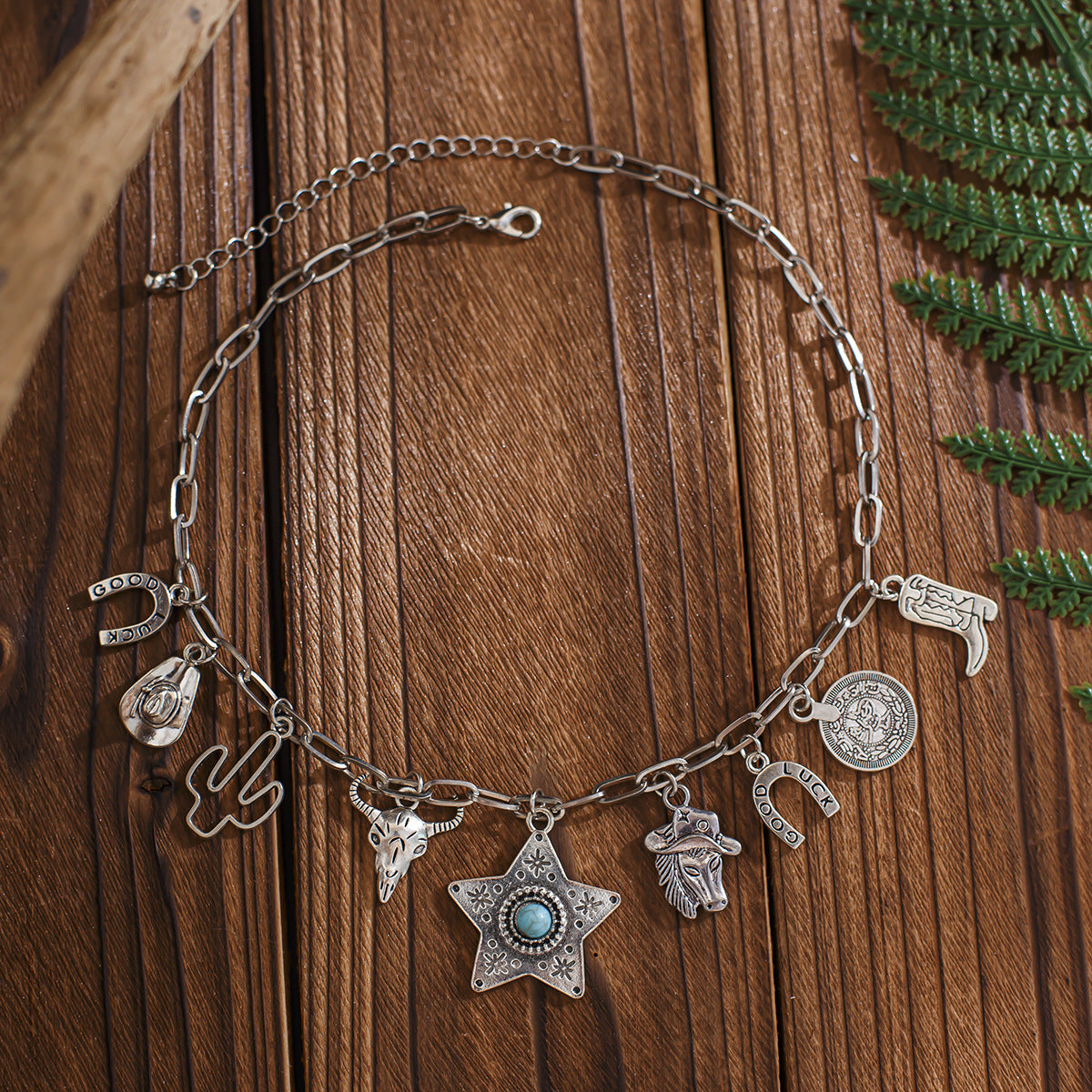 Vintage Geometric Pendant Necklace with Cross and Star Motifs in Alloy with Plated Finish for Women