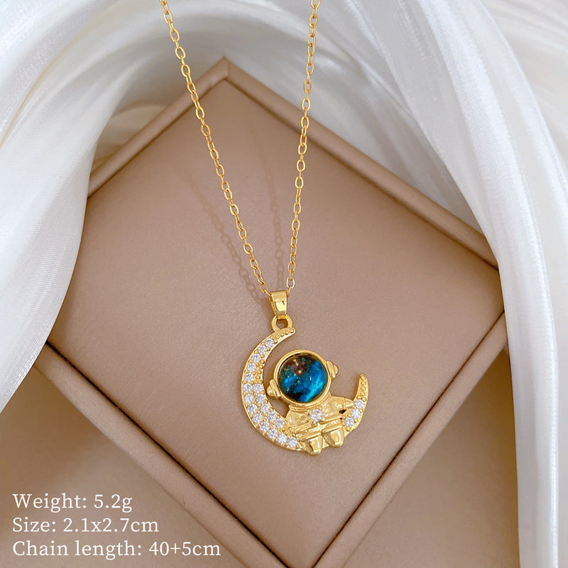 Collana Geometrica con Cielo Stellato da Donna con Strass Micro-Incastonati in Acciaio al Titanio, Stile Dolce, Fresco e Minimalista