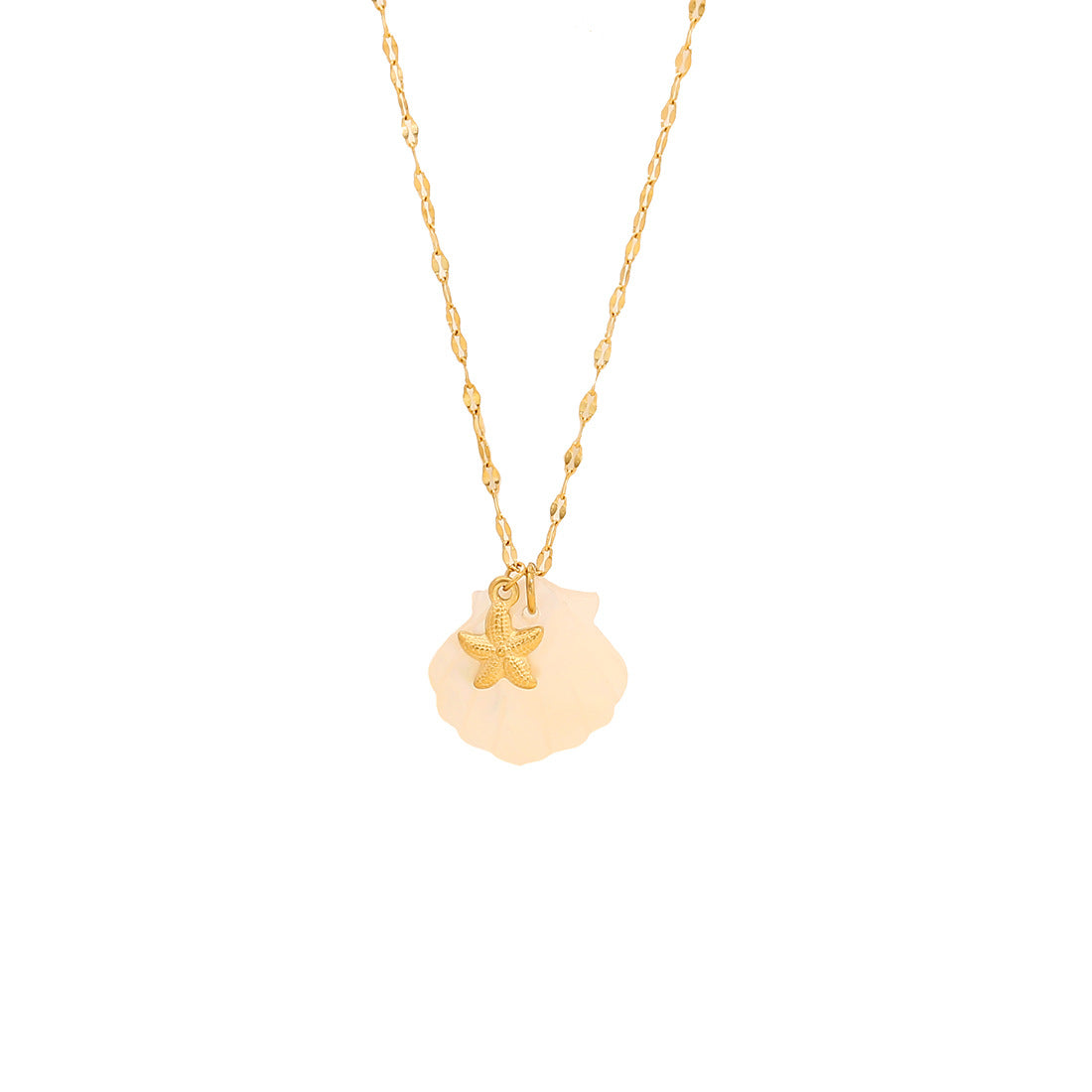 Collana con ciondolo personalizzato a forma di stella marina e tartaruga in acciaio inossidabile con intarsio in conchiglia naturale