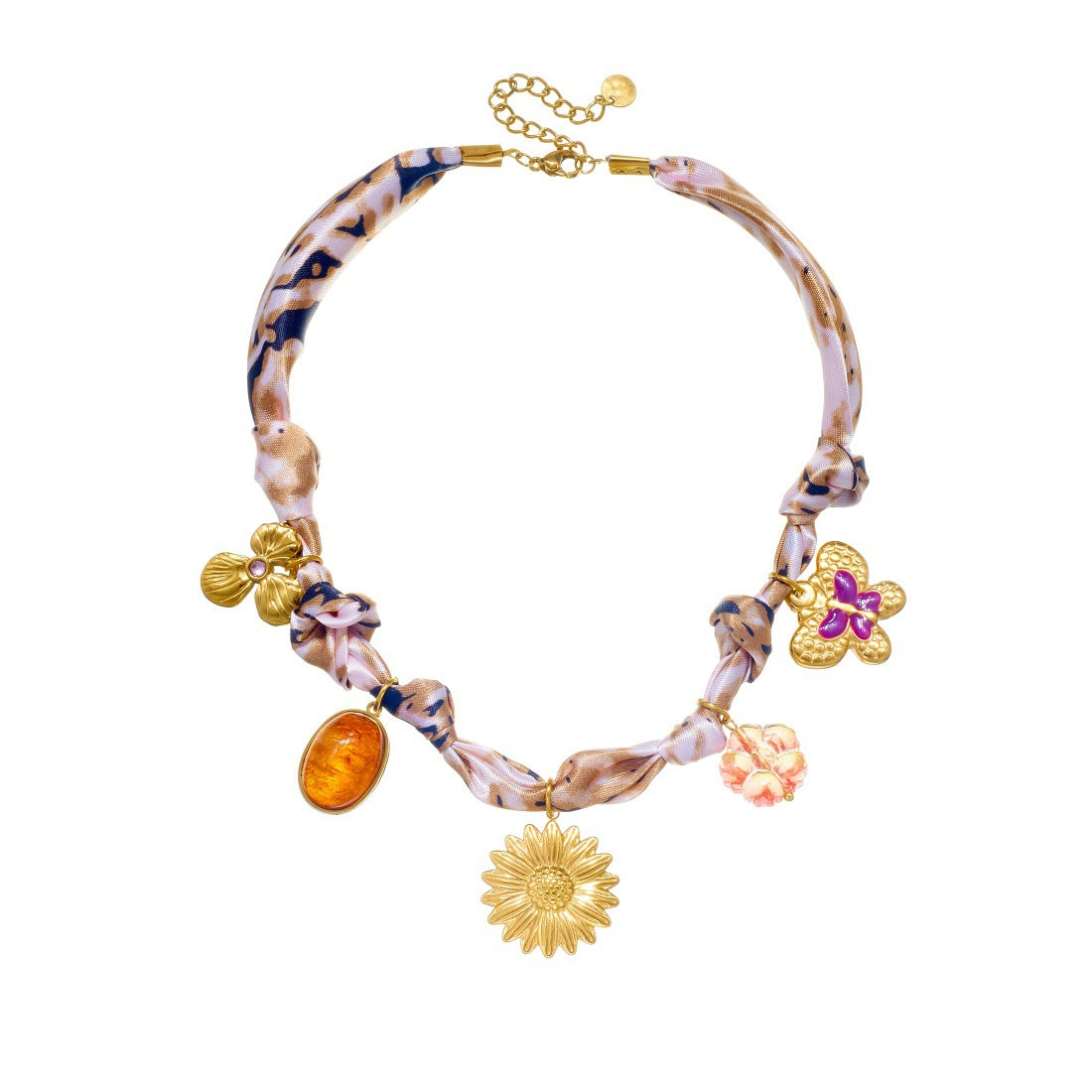 Vintage Gold Plated Drip Oil Stainless Steel Sunflower Butterfly Floral Pendant Necklace for Women