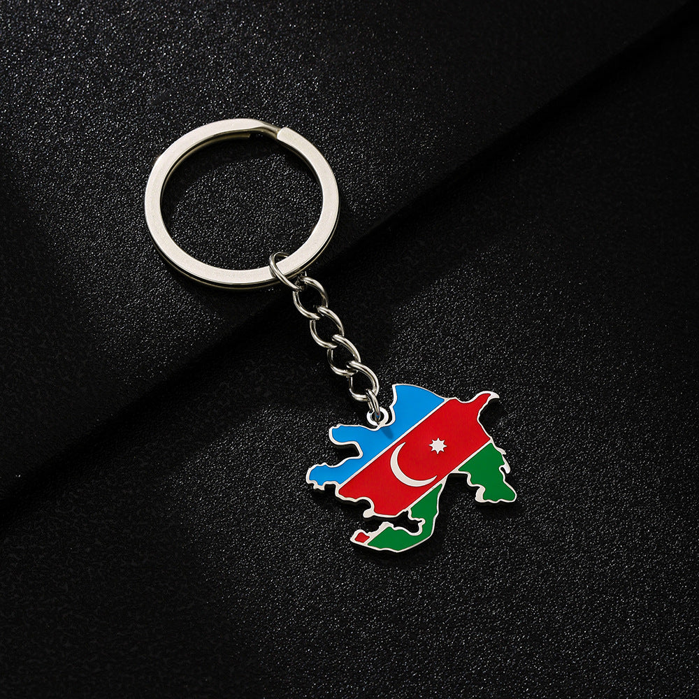 Llavero Colgante Vintage con Mapa y Bandera Étnica de Azerbaiyán en Acero de Titanio, Accesorio Unisex