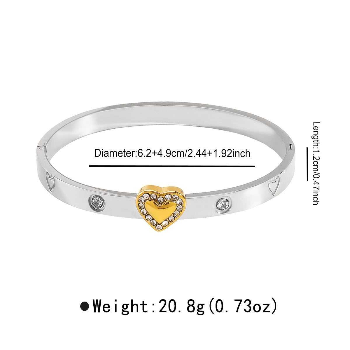 Bracciale alla moda con fiocco e strass a forma di cuore in acciaio inossidabile placcato oro 14K da donna