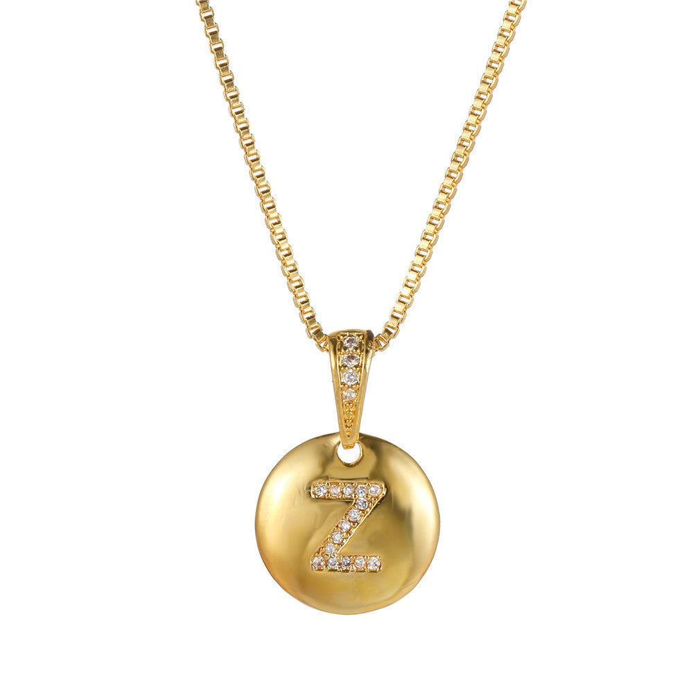 Vintage Sweet Geometric Letter Brass Inlay Cubic Zirconia Necklace Box Chain for Women
