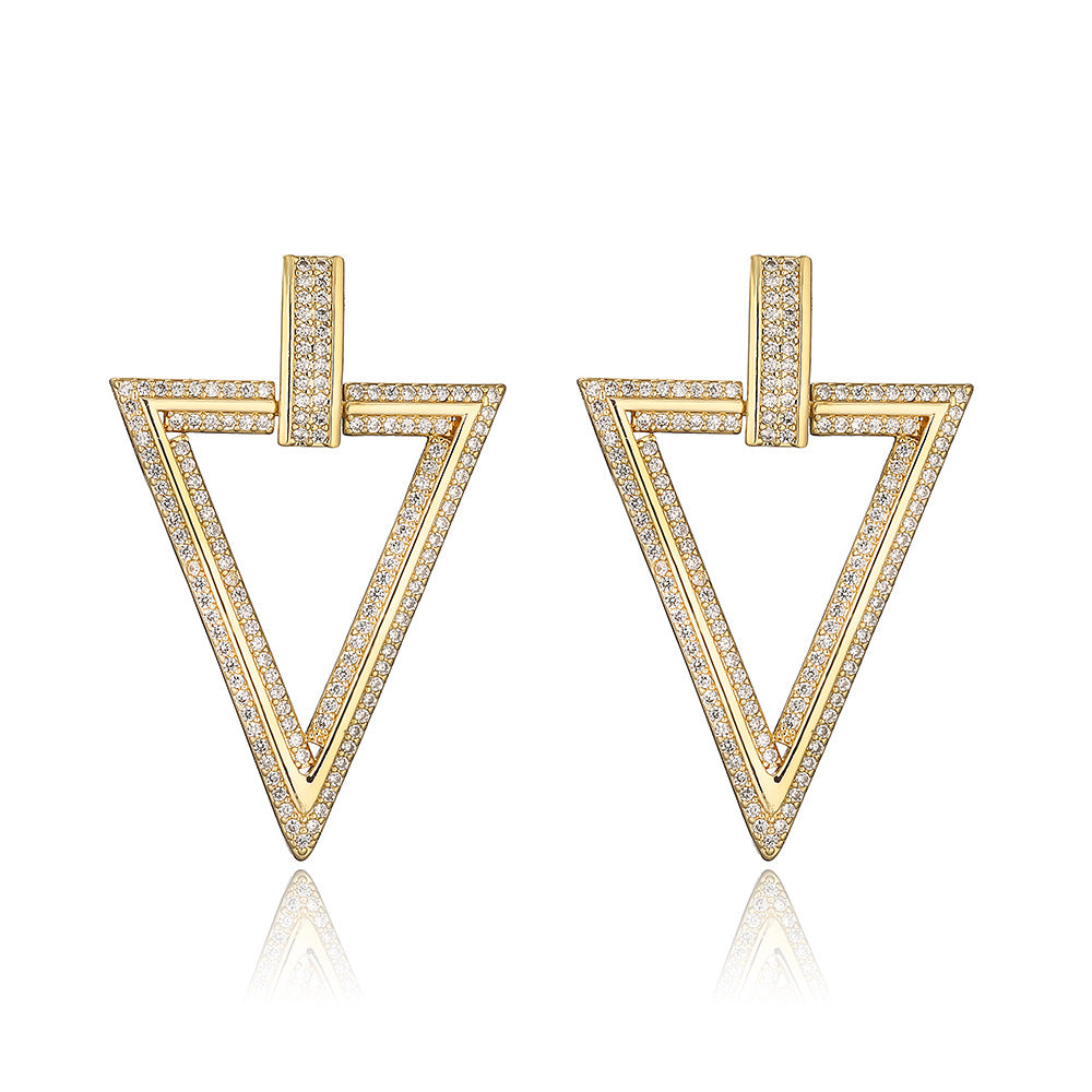 Orecchini Minimalisti Geometrici da Donna in Ottone Placcato Oro Vero e Zirconia Micro-Incastonata