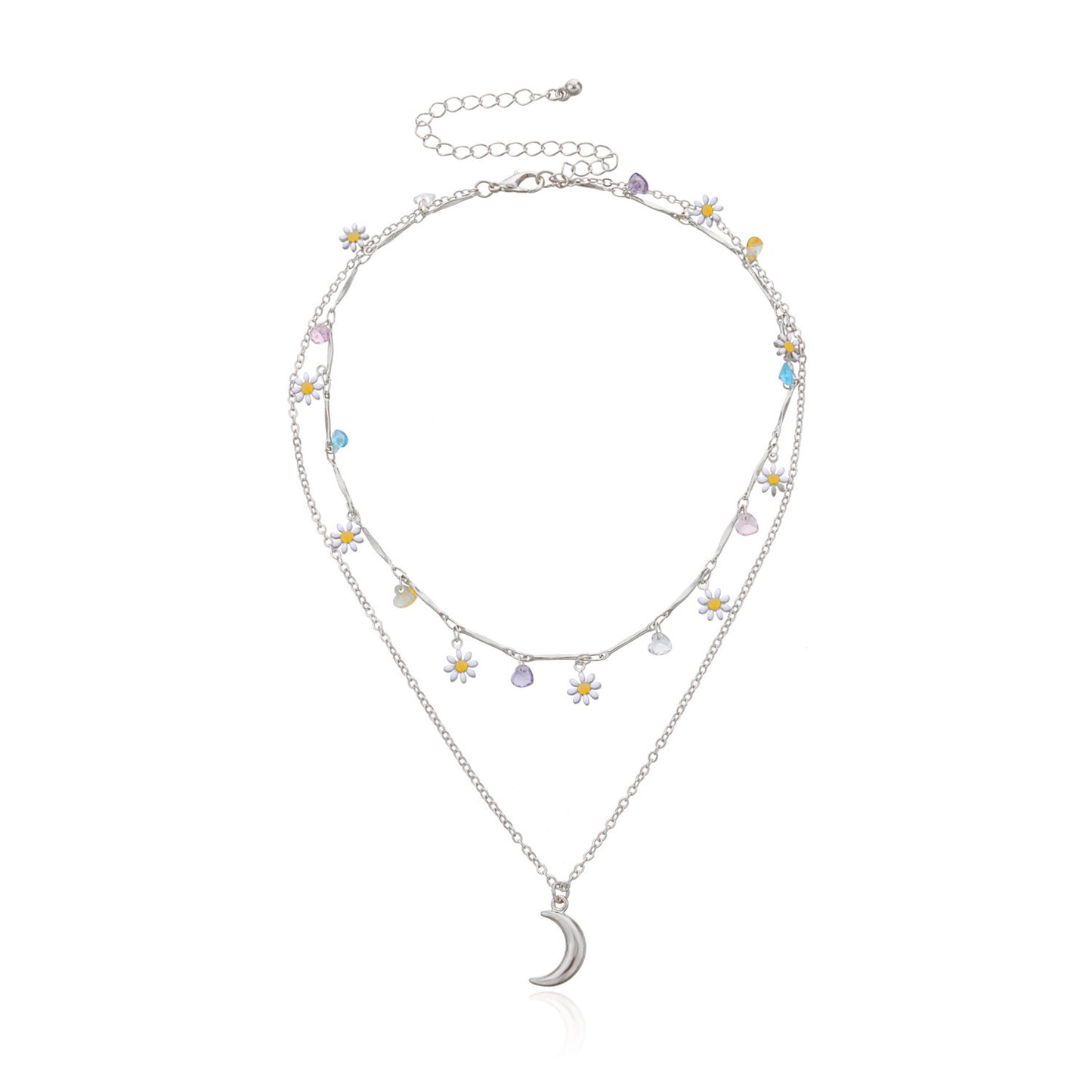 Collar con colgante de aleación con forma de luna vintage para mujer con acabado chapado y cadena corta a la altura de la clavícula