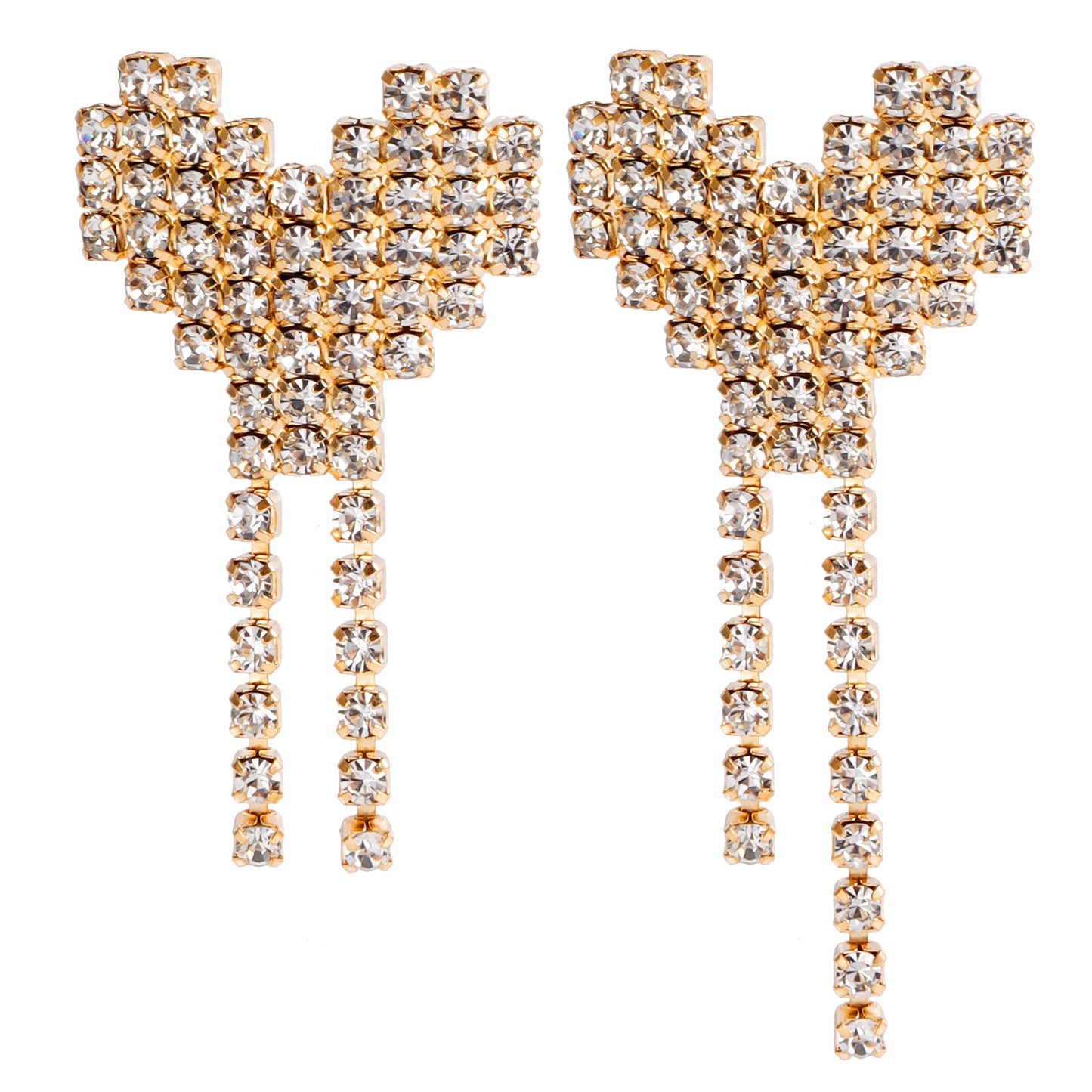 Fashionable Heart-Shaped Pendant Necklace Set with Rhinestone Accents, Plated Metal Chain, Women's Layered Collar Necklace and Matching Earrings