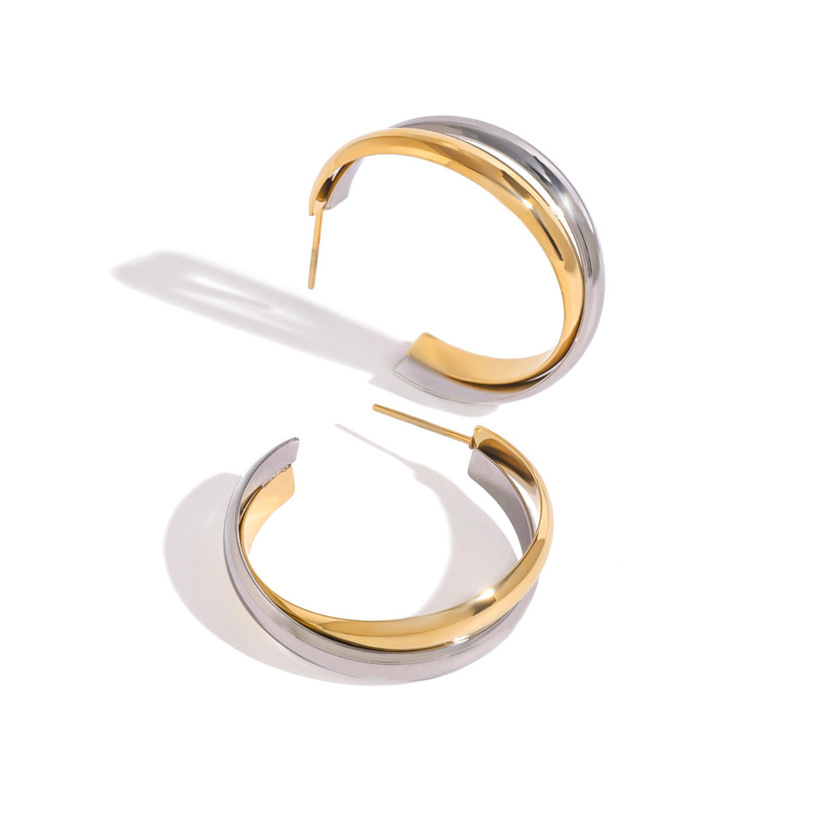 Pendientes minimalistas de acero inoxidable con forma de C chapados en oro y plata para mujer