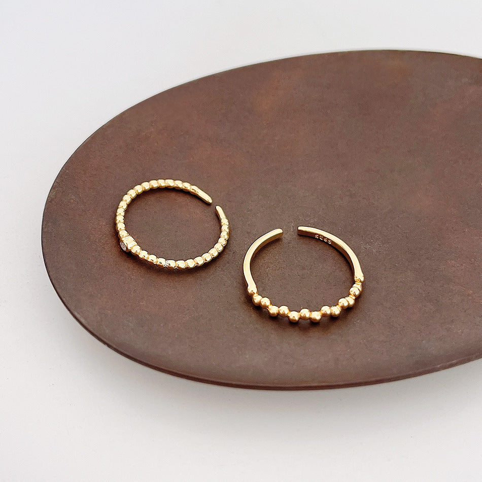 Anillo minimalista de plata de ley 925 con topos geométricos para mujer