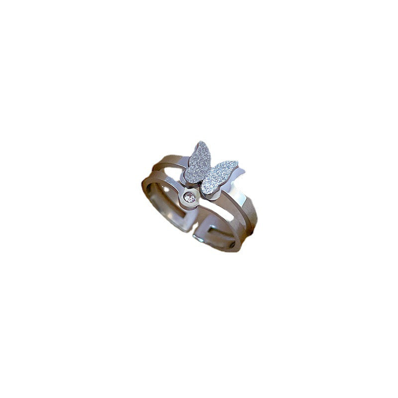Minimalist Butterfly Titanium Steel Ring with Polished Finish for Men and Women, Fashionable Index Finger Band