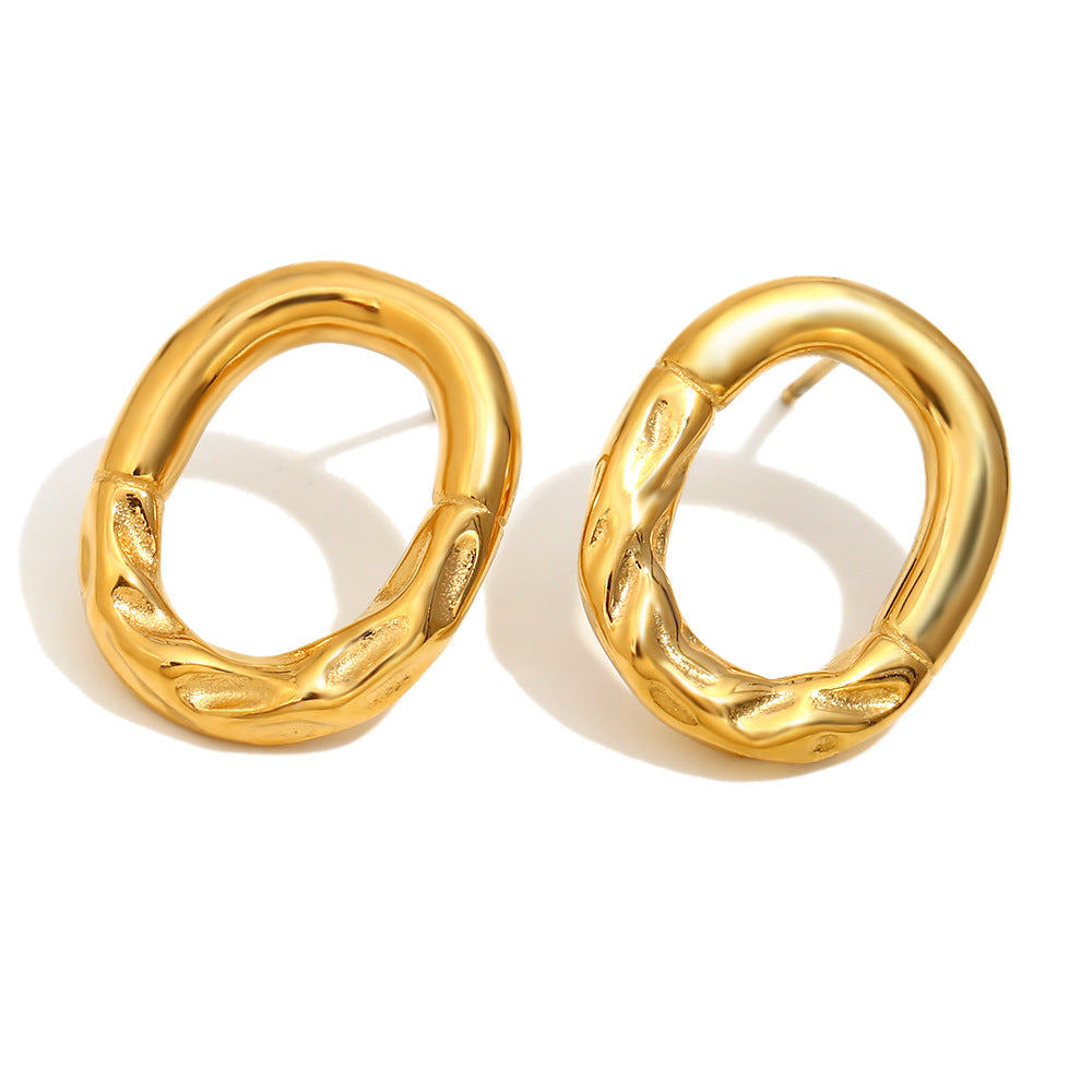 Minimalist Modern Geometric Stainless Steel Ear Studs with 18K Gold Plating Irregular Oval Design