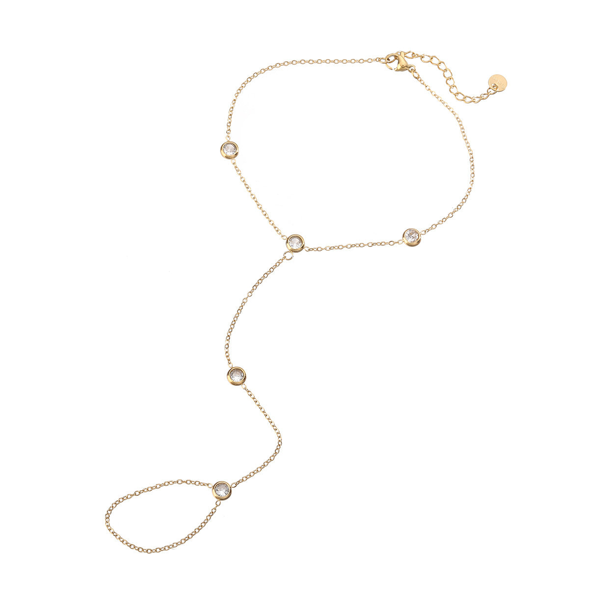 Fashion 18K Gold Plated Heart Cubic Zirconia Stainless Steel Hand Chain for Women