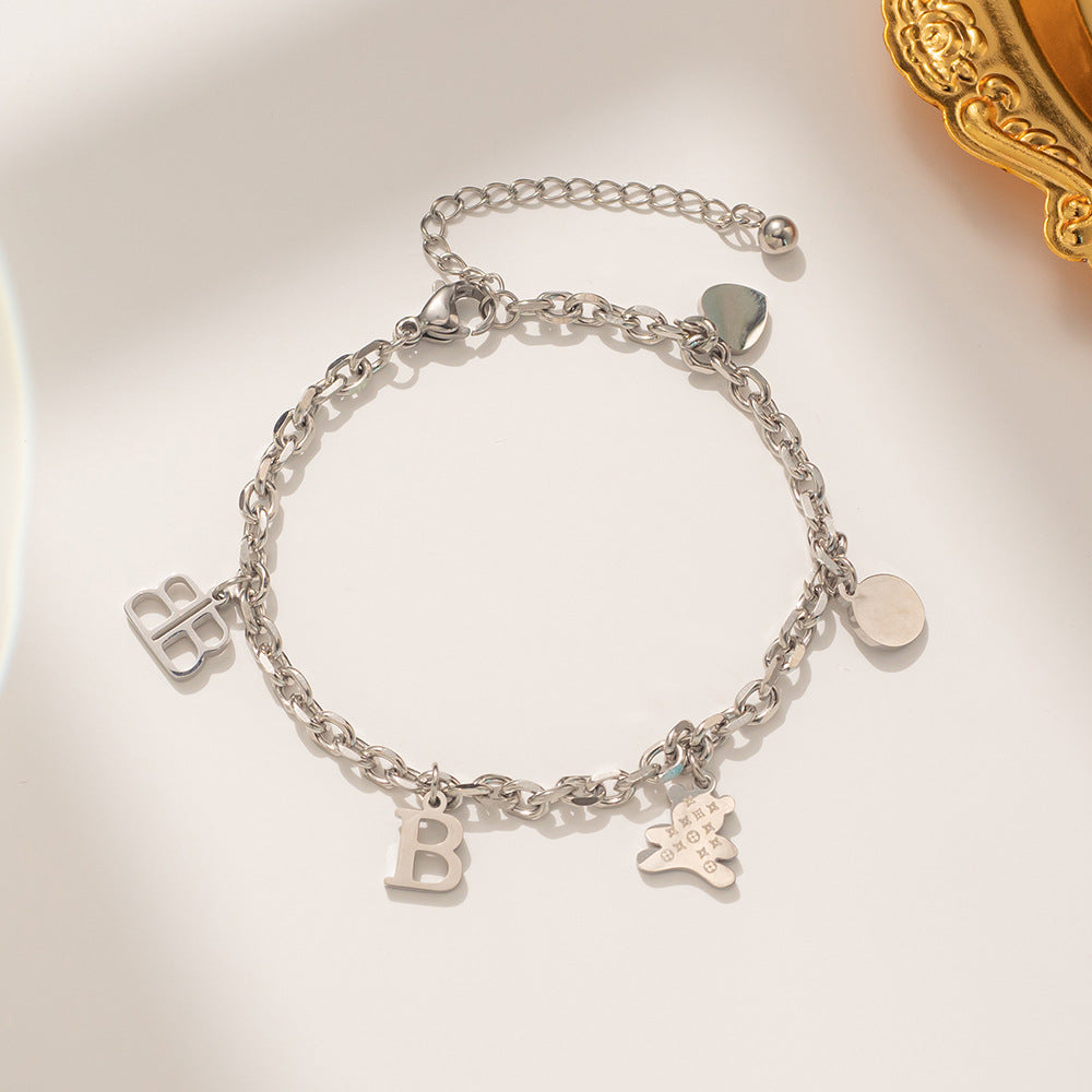 Minimalist Bear Charm Stainless Steel Bracelet for Women with Hip-Hop and Cool Aesthetic