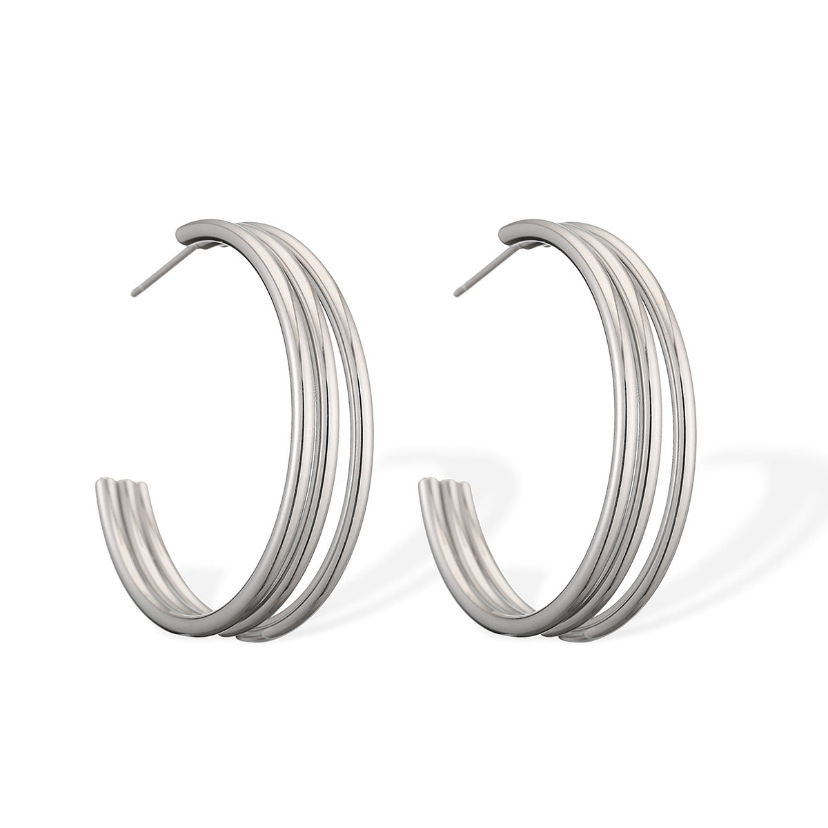 Pendientes minimalistas geométricos de acero inoxidable en forma de C para mujer con baño de oro de 18 quilates