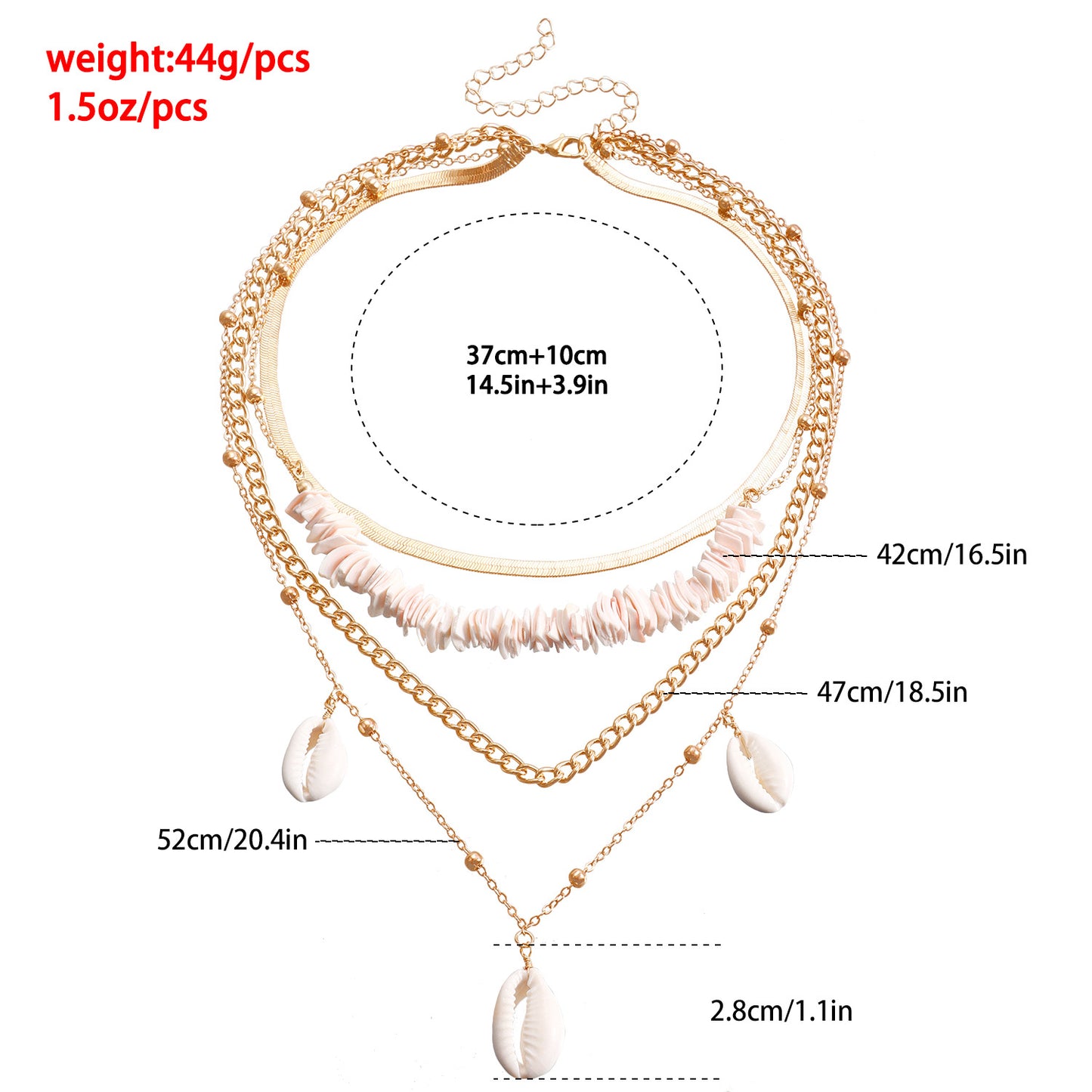 Collar de capas de moda con conchas marinas y colgante geométrico en delicada cadena para mujer