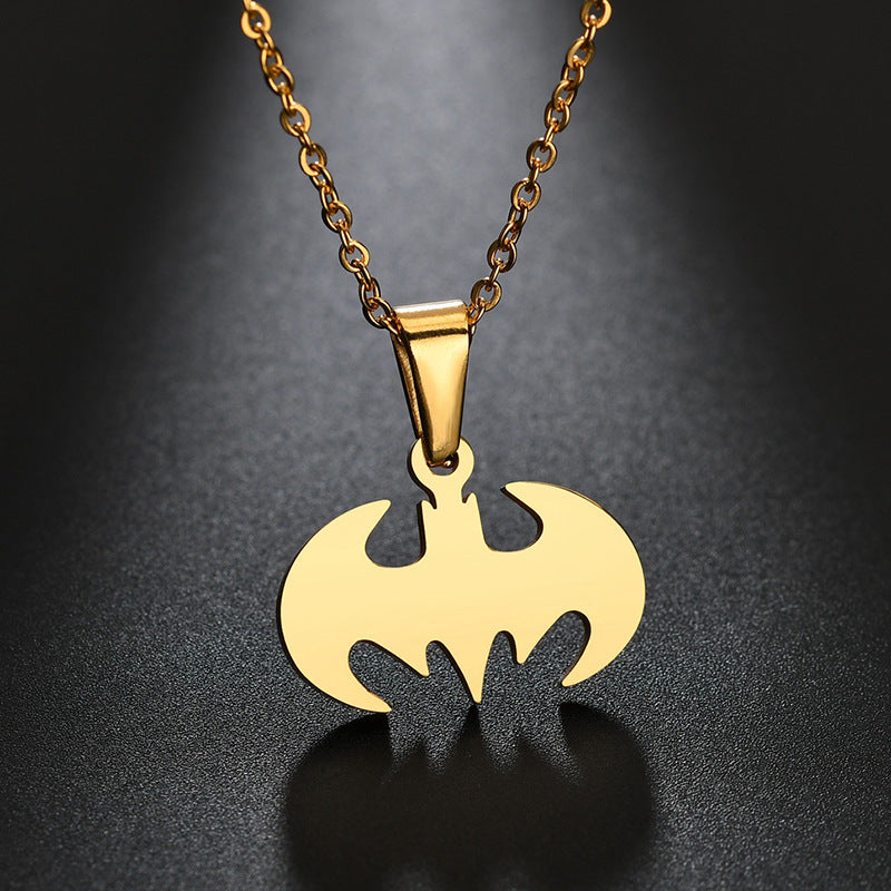 Minimalist Bat-Shaped Stainless Steel Pendant Necklace with Plated Finish for Unisex Daily Wear
