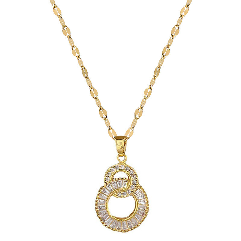Luxury Titanium Steel Geometric Double Ring Figure-Eight Necklace for Women, Delicate Clavicle Chain with Plated Finish for Wedding and Banquet Events