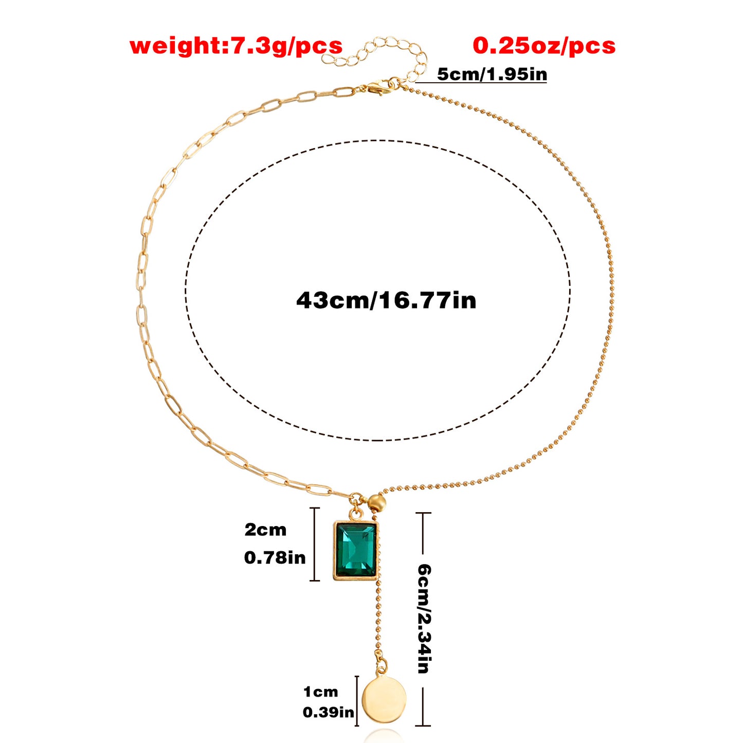 Fashionable Geometric Emerald Green Pendant Necklace for Women in Alloy with Plated Finish, Minimalist Clavicle Chain