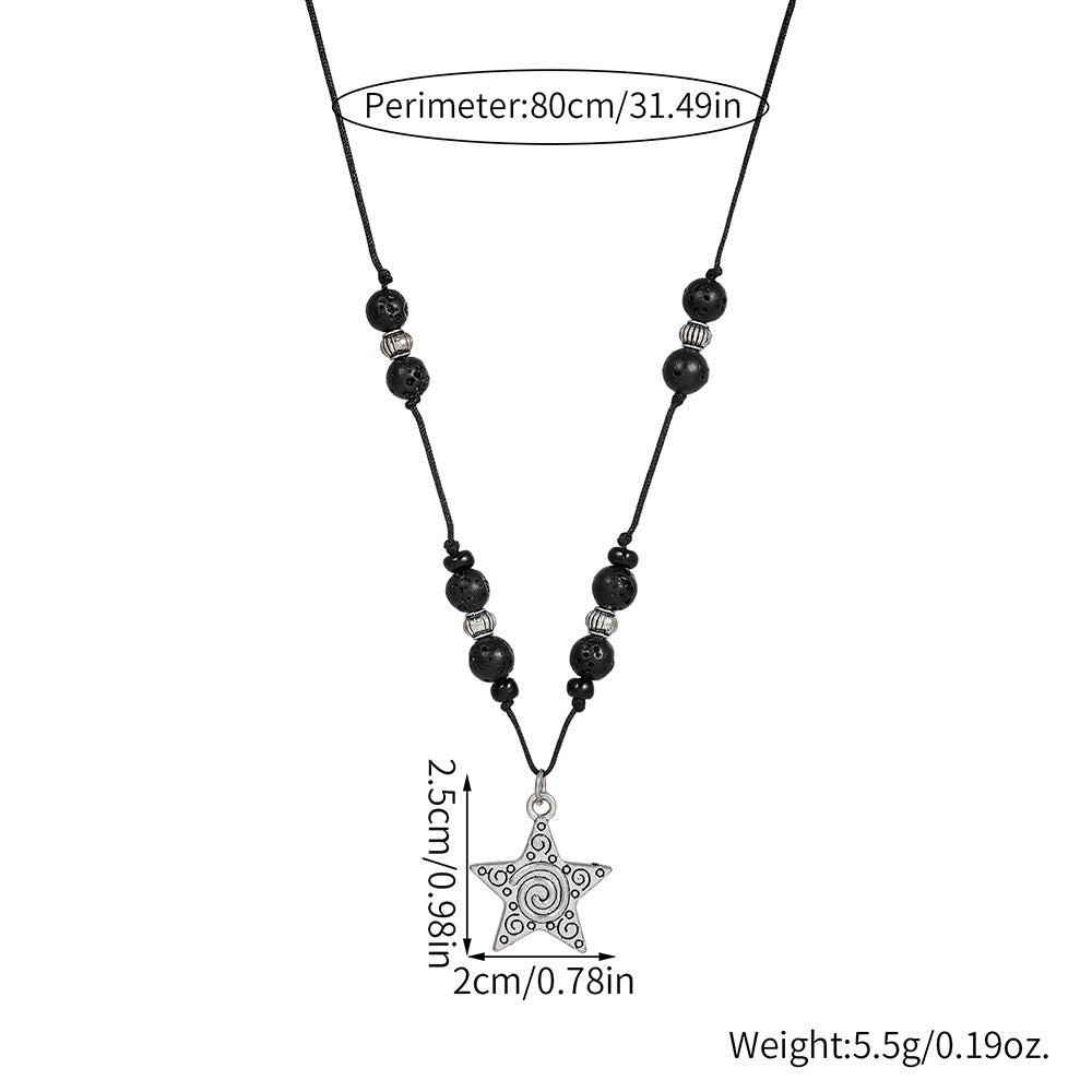 Hip-hop Geometric Star Alloy Pendant Necklace with Stone Inlay on Cable Chain for Unisex