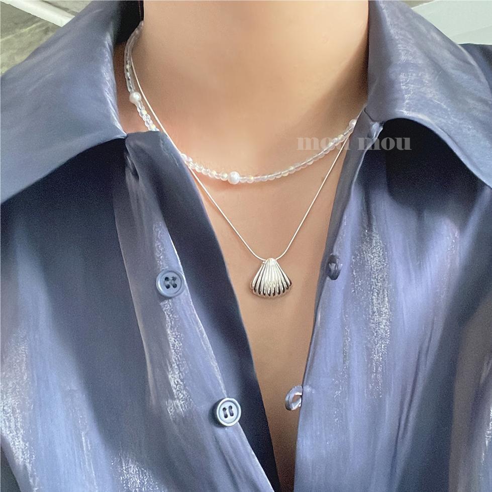 Minimalist Geometric Seashell Pendant Necklace in 925 Sterling Silver with Plated Finish on Snake Chain