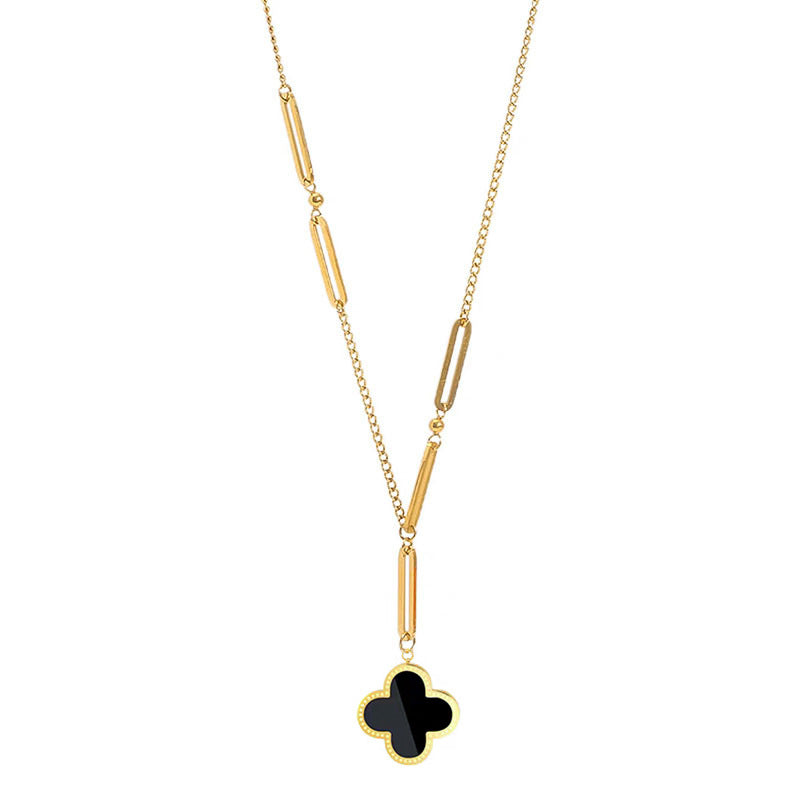 Minimalist Titanium Steel Geometric Lucky Clover Necklace for Unisex Collar Chain