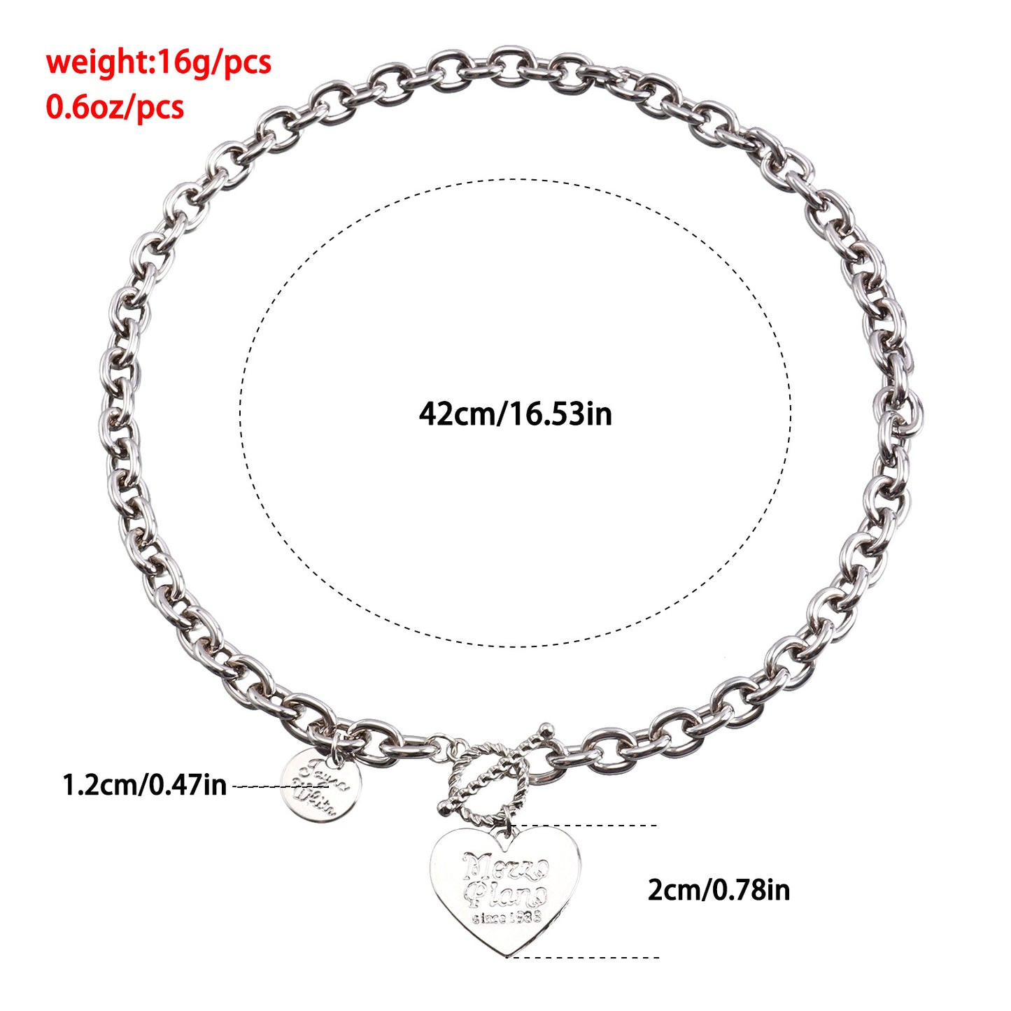 Punk Style Heart-Shaped Alloy Clavicle Necklace with Electroplated Finish for Women
