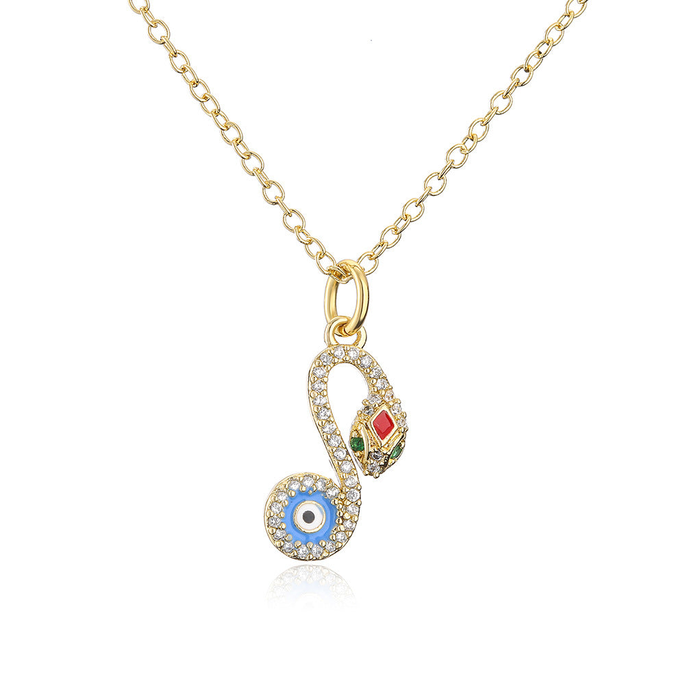 Collana da donna a forma di serpente geometrico in rame con placcatura in oro vero e intarsi in zircone