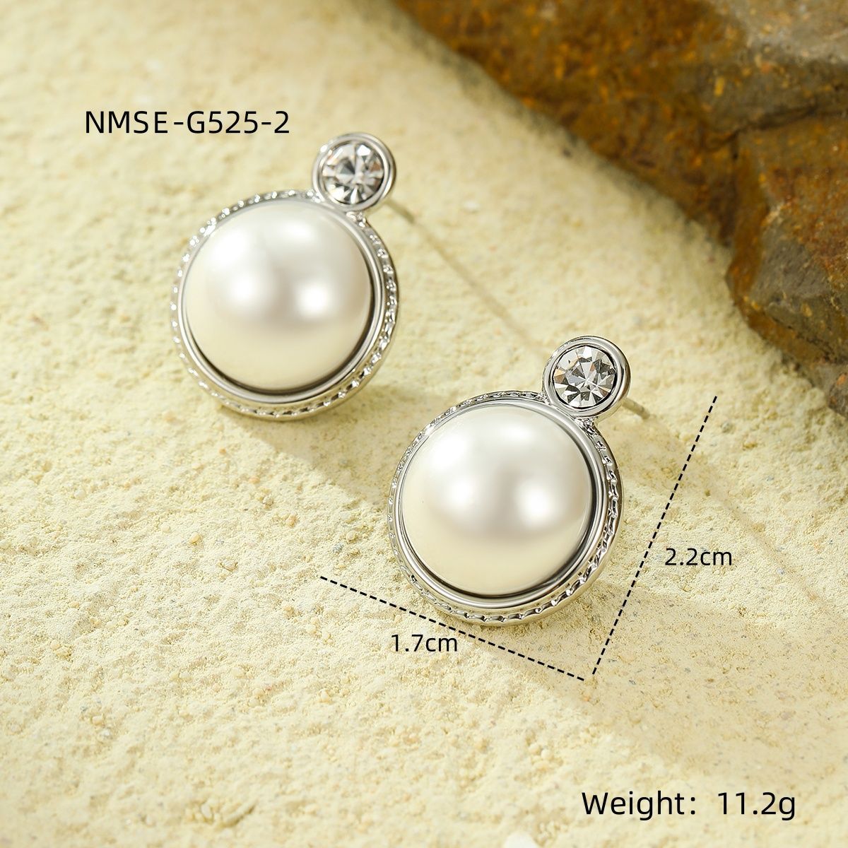 Pendientes de perla redondos geométricos estilo vintage en acero inoxidable con baño de oro para mujer