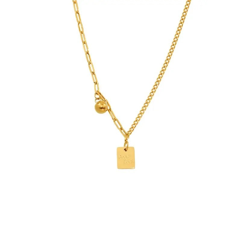 Minimalist Elegant Gold Plated Titanium Steel Square Letter Round Ball Chain Necklace for Women
