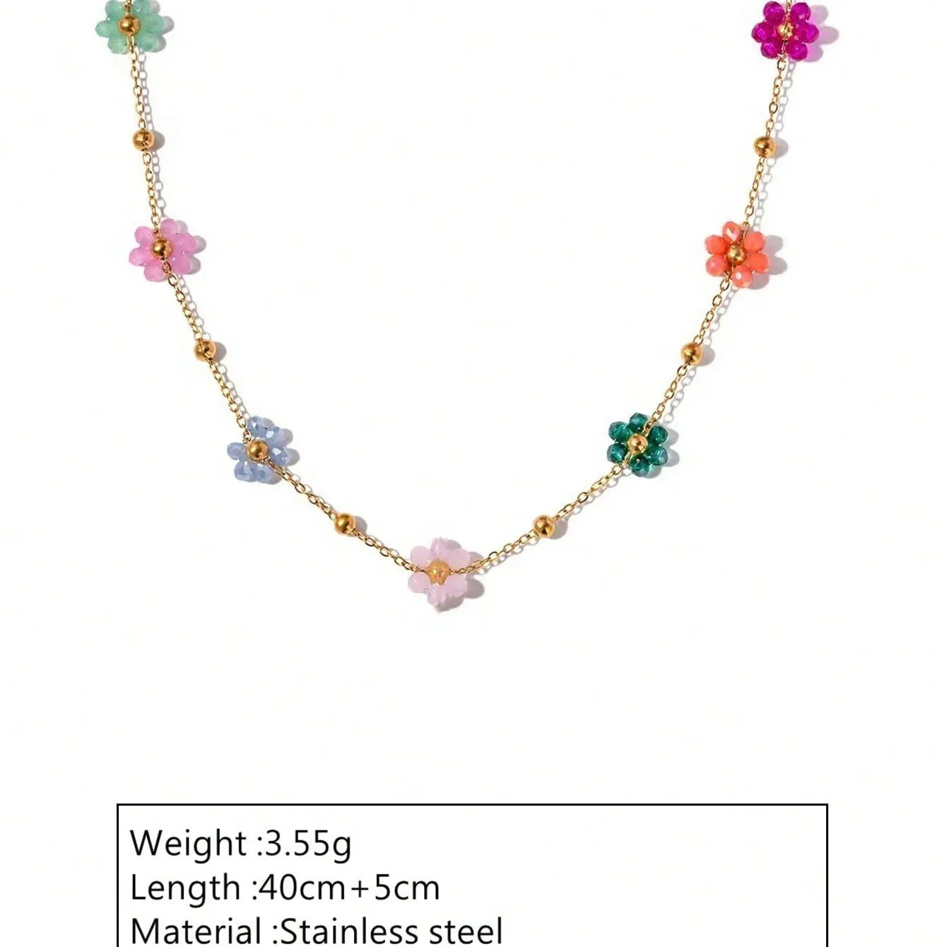 Elegant Gold Plated Stainless Steel Floral Beaded Necklace for Women