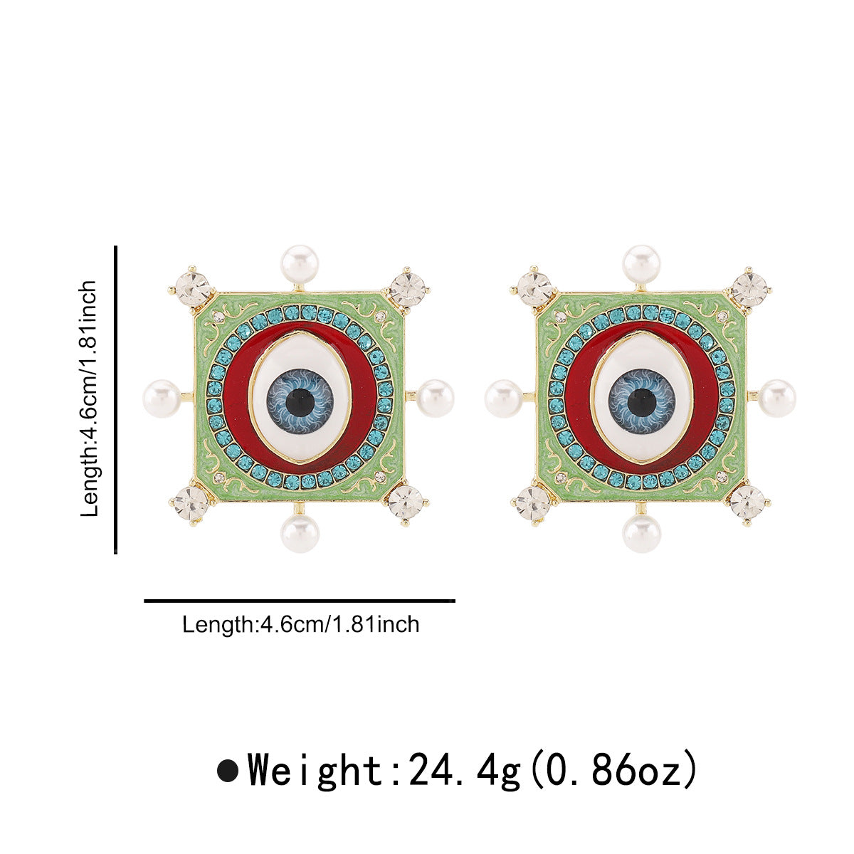 Orecchini a perno geometrici in lega, stile vintage, con finitura smaltata e design occhio di Allah