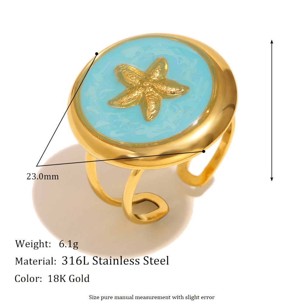 Anello da donna in acciaio inossidabile con placcatura in oro 18 carati e design a stella in smalto, ispirato al vintage